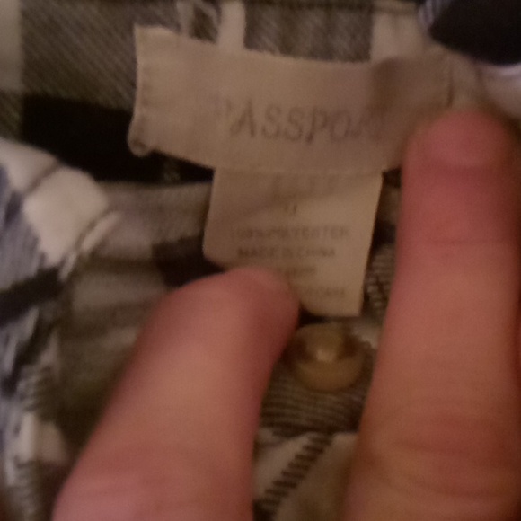 Passport black and white button down long sleeve flannel shirt - Picture 3 of 4